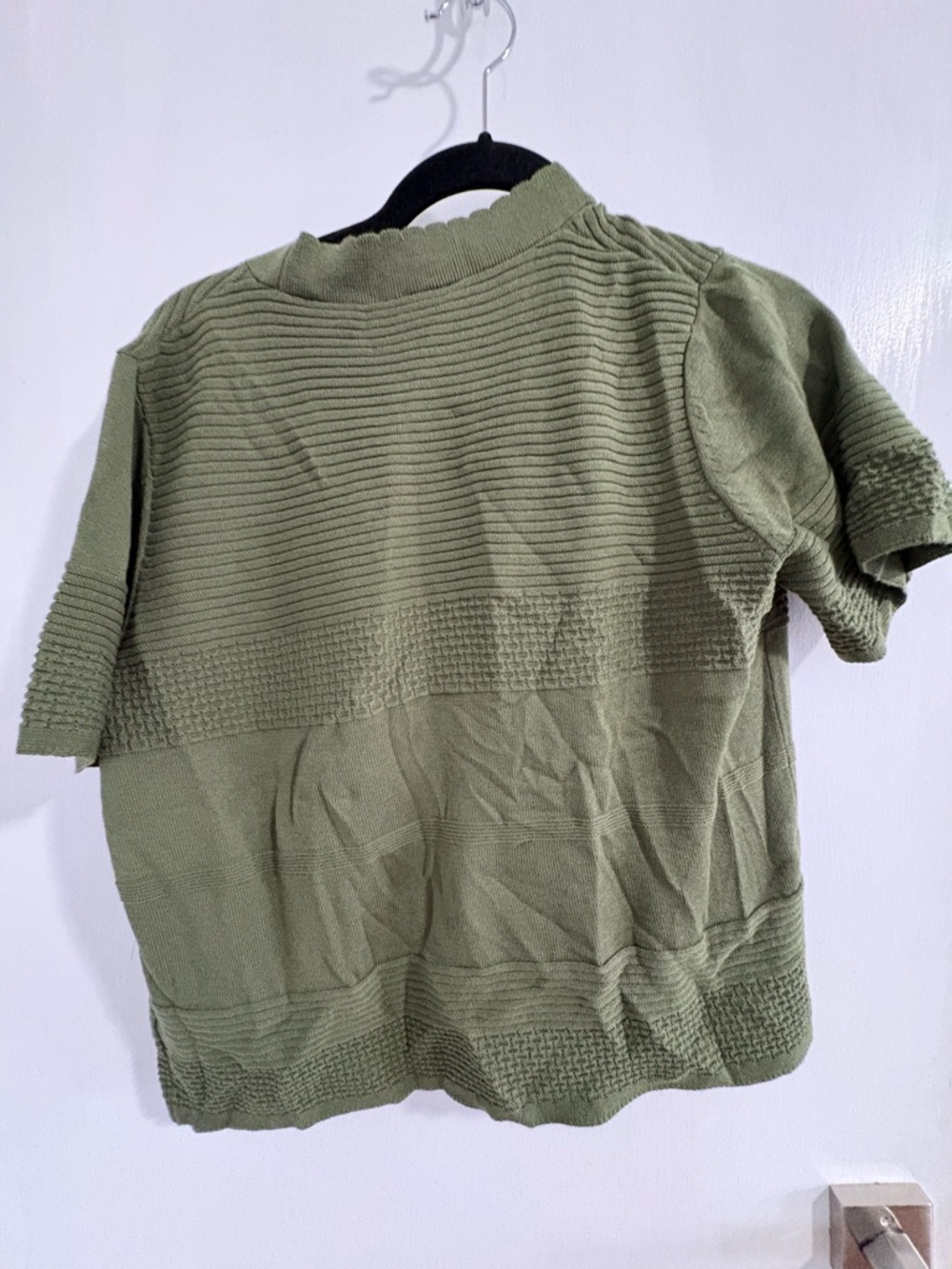 Nina Leonard Olive Green Ribbed Short Sleeve Sweater